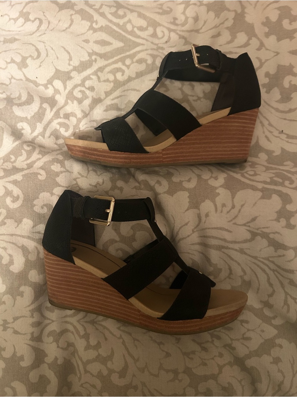 Black Wedge Sandals with Ankle Strap